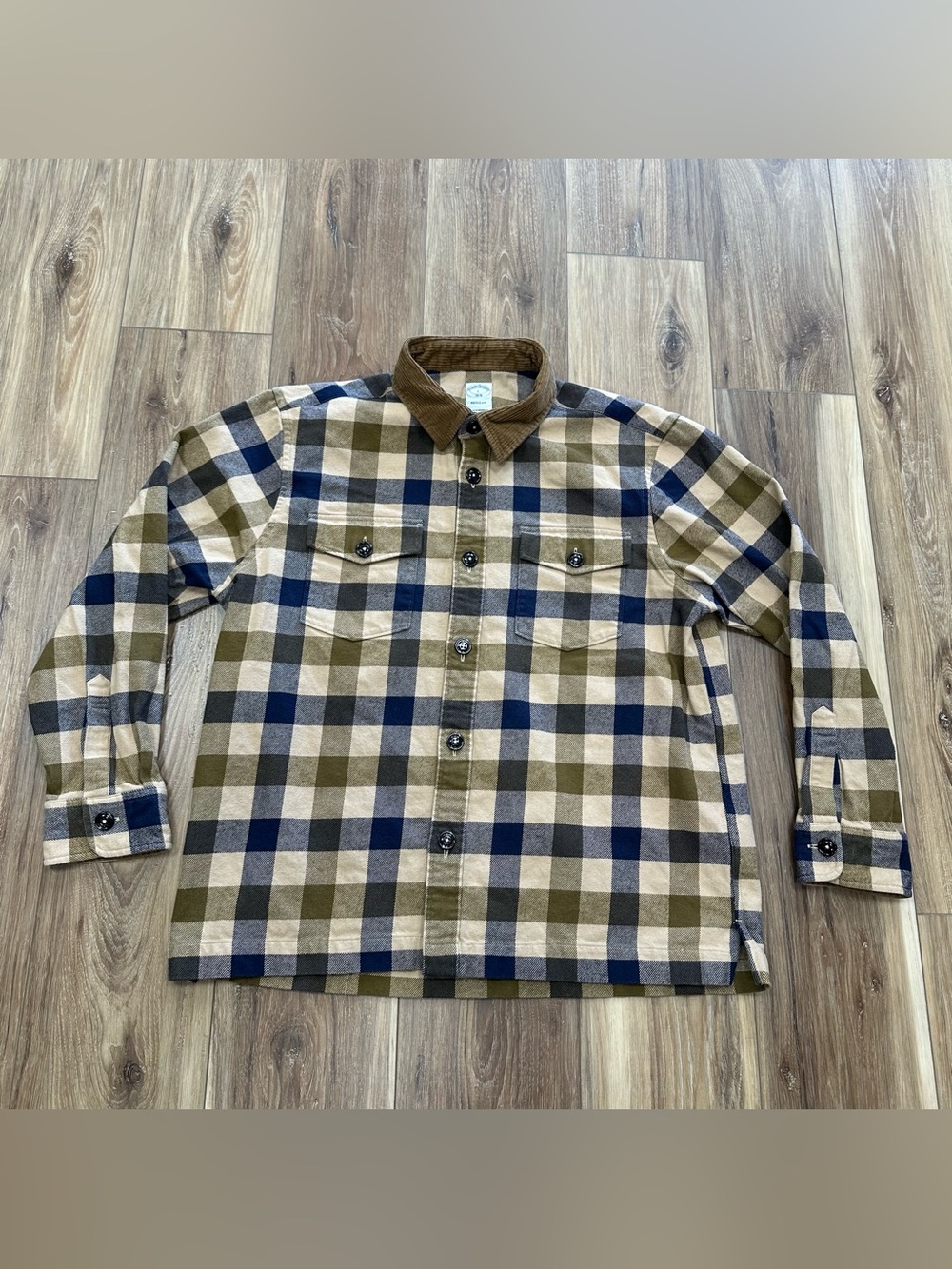 Brooks Brothers Corduroy Collar Plaid Shirt Jacket 10995836, Size Large